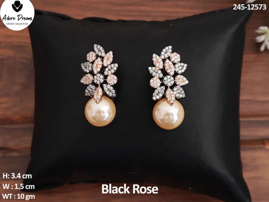 Designer Black Rose Cz Earrings