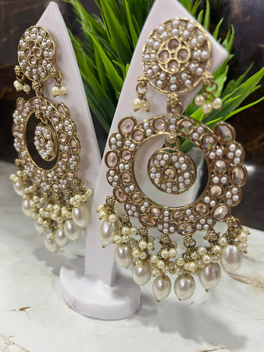 Antique Mehendi Polish Cluster Pearls Dangler Earrings