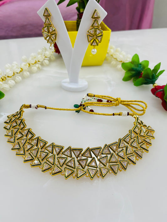 Designer Gold Plated American Diamond Necklace Set