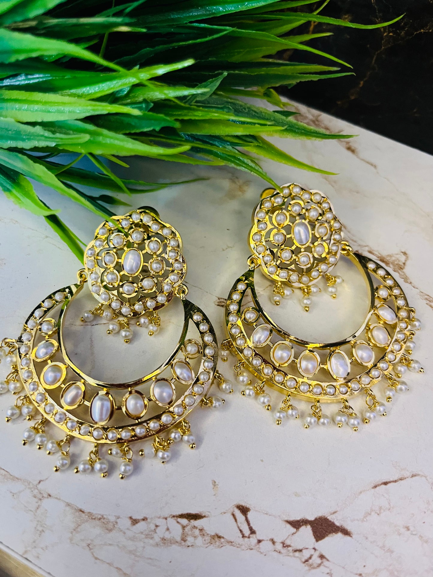 Gold Plated Jadau Pearl Earrings