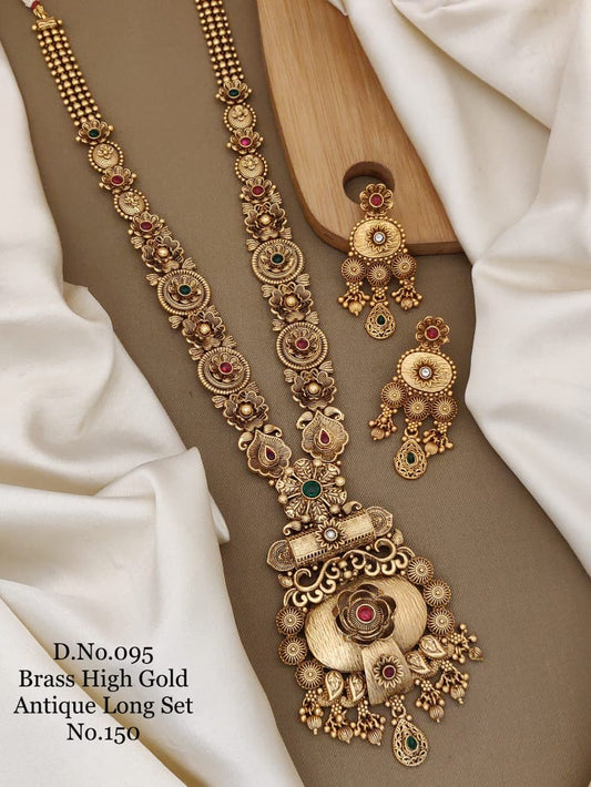 Brass High Gold Antique Long Necklace Set