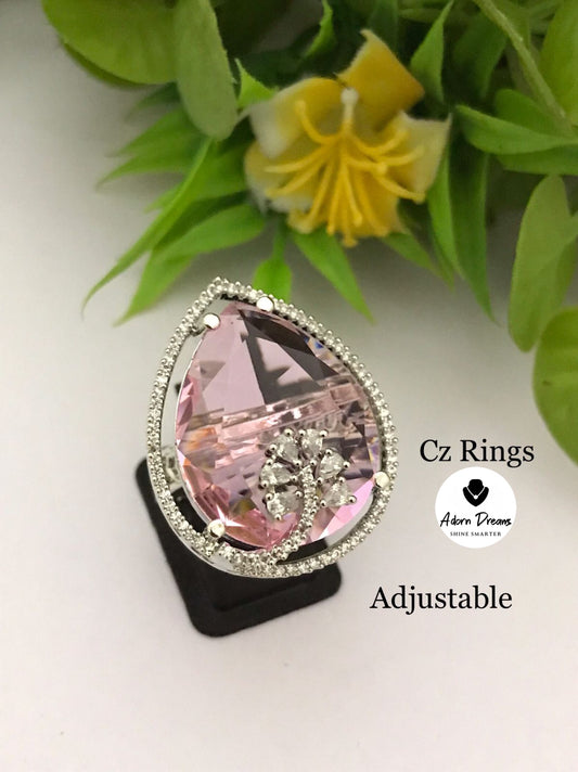 Beautiful Adjustable Pink CZ Ring