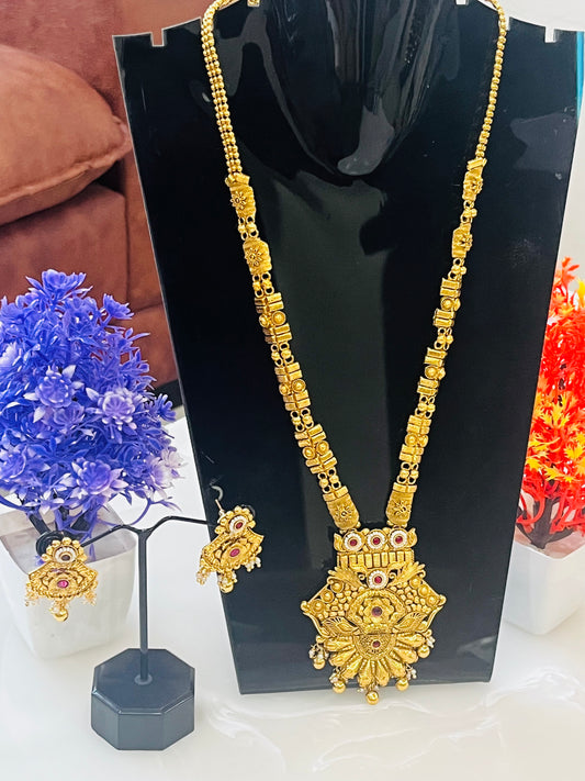 Designer Antique Gold Plated Long Necklace Set