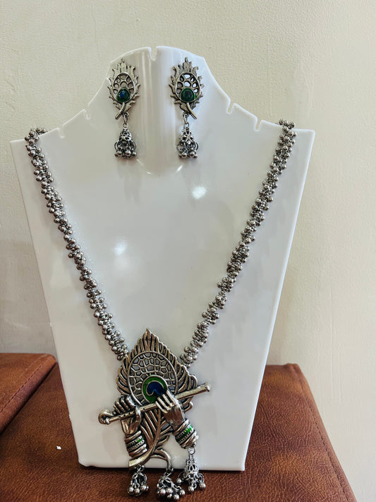 Krishna oxidized long necklace set
