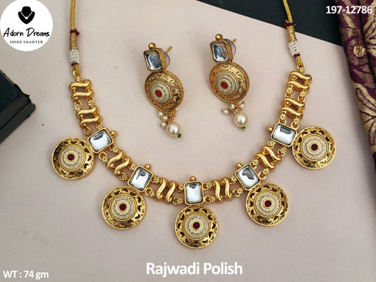 High Gold Polish Ruby Designer Necklace Set