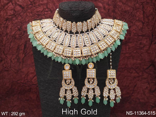 Designer Beautiful High Gold Polish Party Wedding wear Kundan Jewellery Heavy Choker Necklace Set.