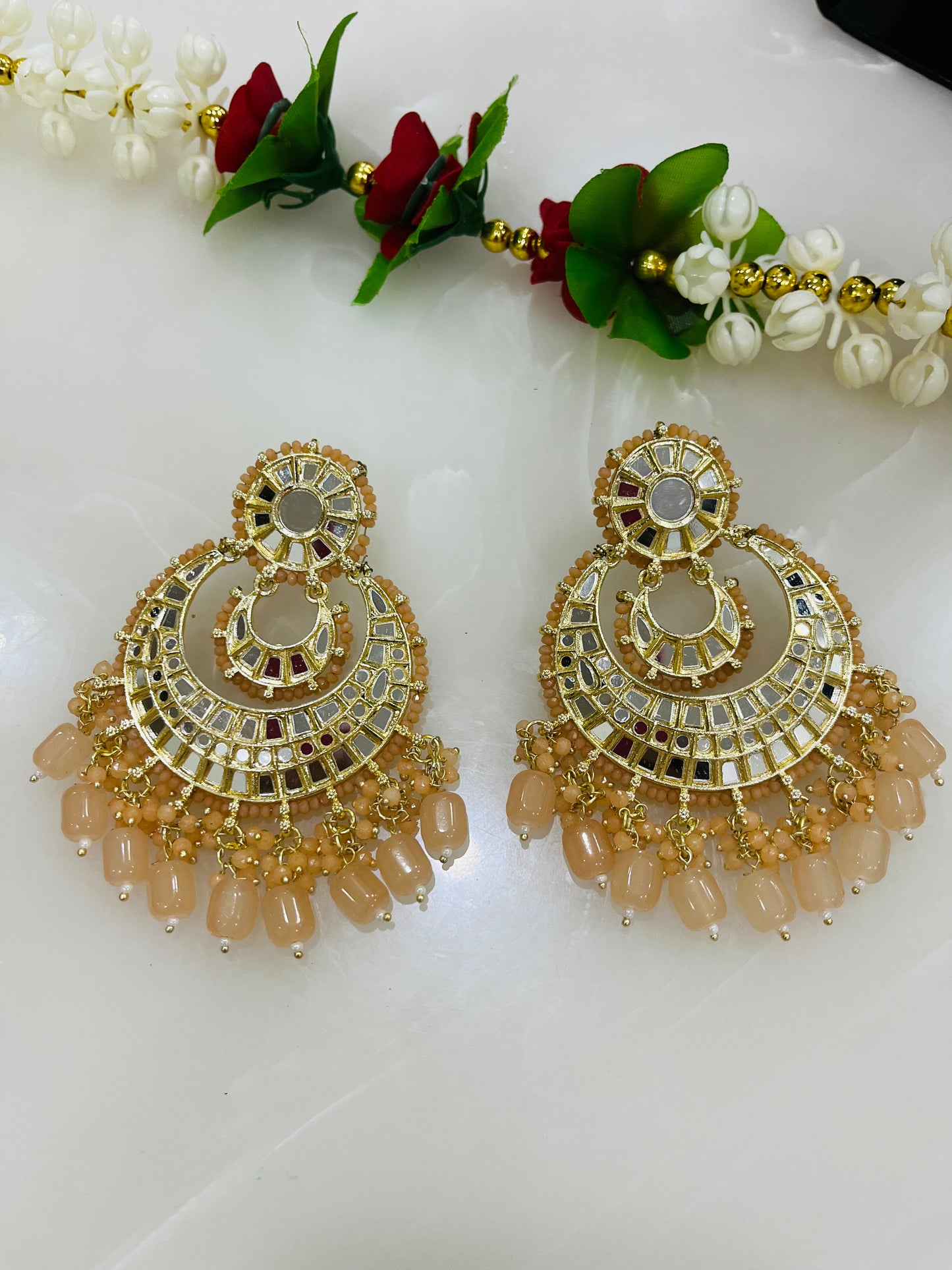 Gold Plated Kundan Glass Mirror Chandbalis