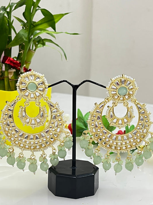 Gold Plated Kundan Glass Mirror Chandbalis