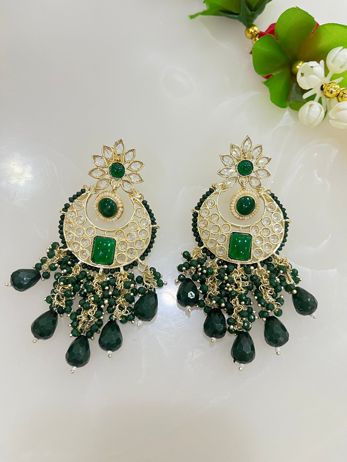 Designer Kundan Pearl Beads Earrings