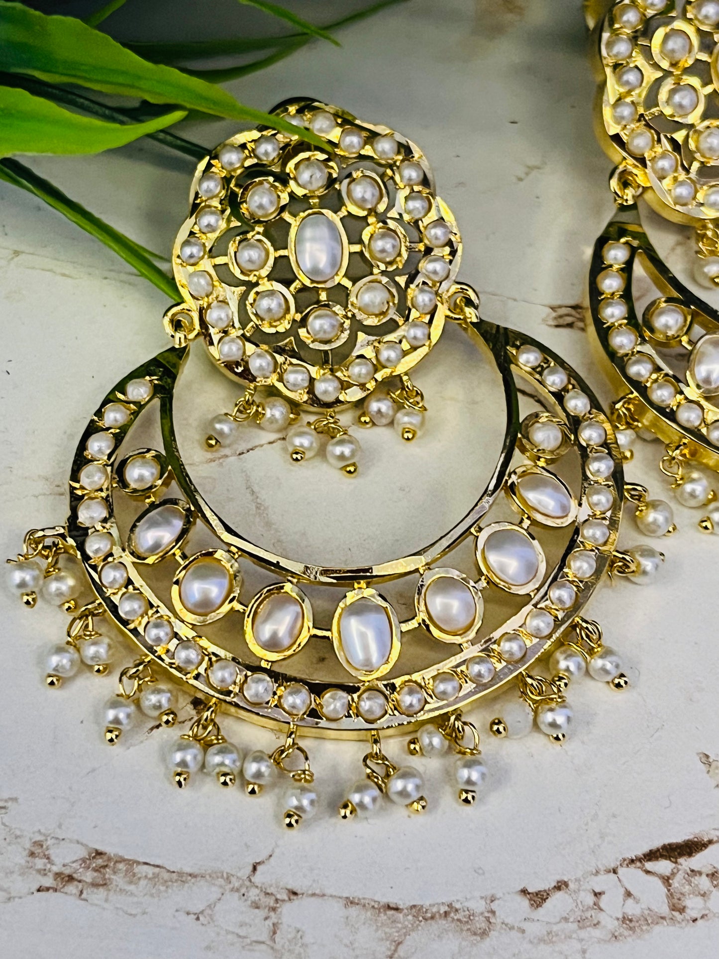 Gold Plated Jadau Pearl Earrings