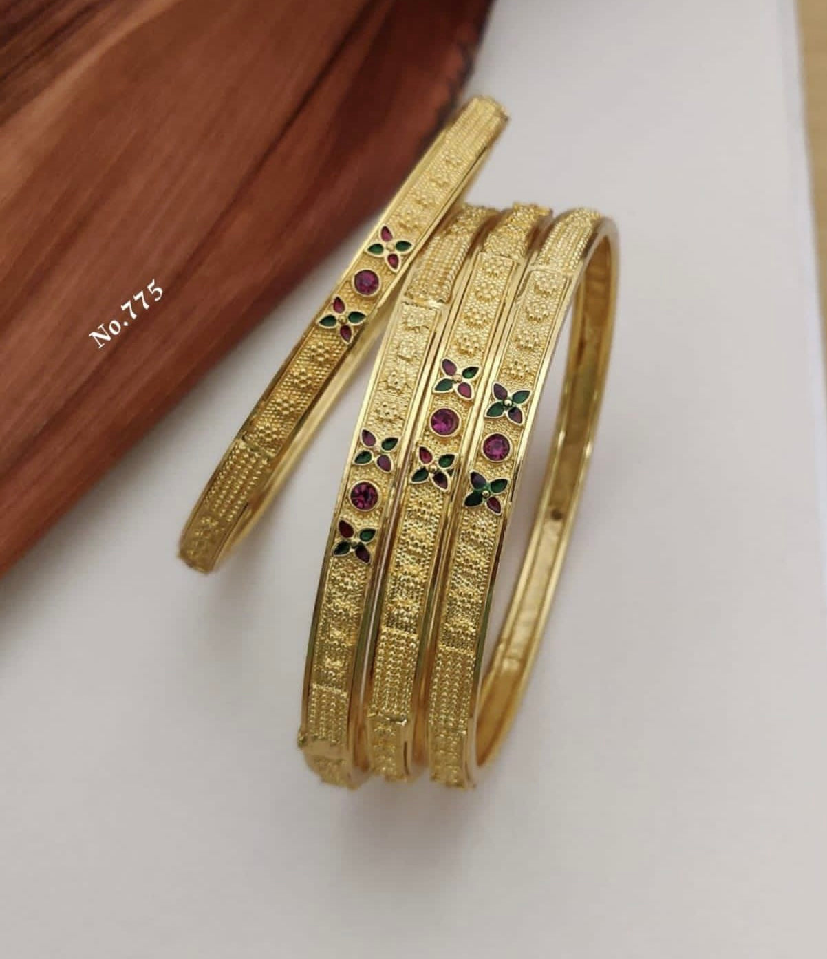 Beautiful High Gold Polish Ruby Green Bangles