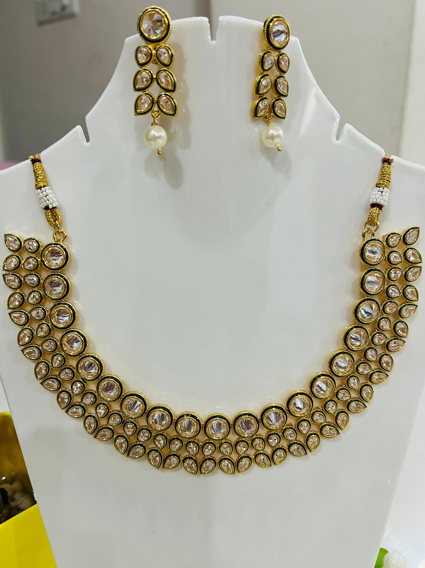 Premium Gold Plated American Diamond Necklace Set