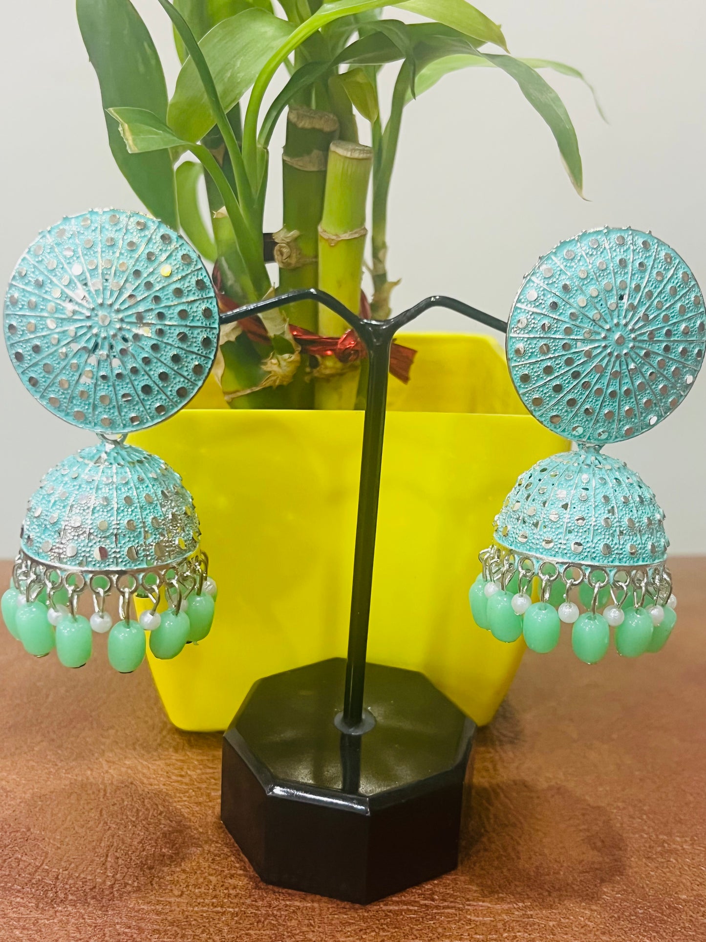 Beautiful Mirror Work Beads Jhumkis