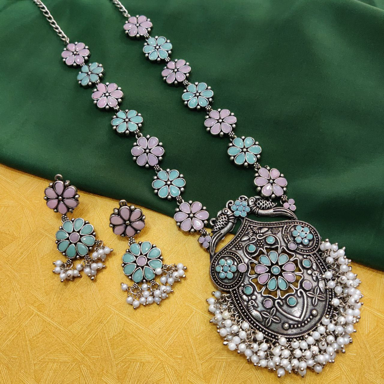 Oxidized Silver Plated Long Necklace Set