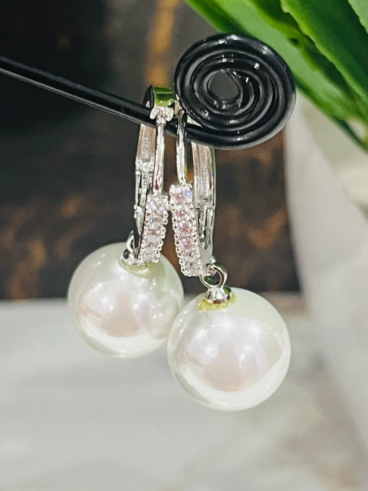 American Diamond White Rodium Pearl Earrings