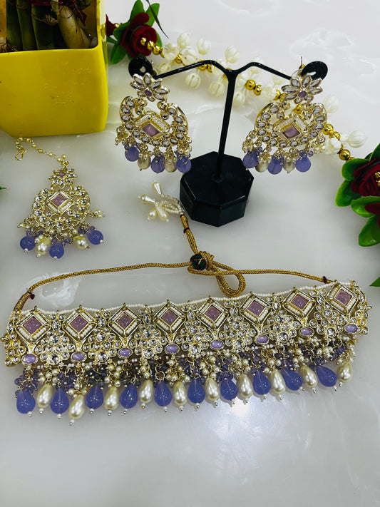 Beautiful Purple Kundan Necklace Set