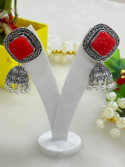 Monalisa stone oxidized earrings