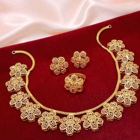 Designer Flower Gold Plated Necklace Set