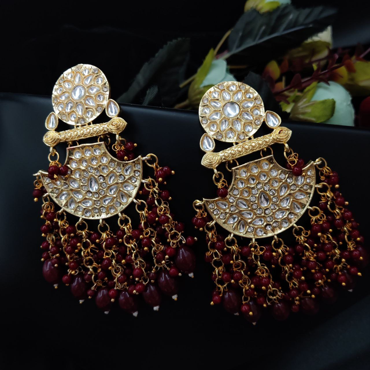 Designer Pearl Beads Gold Plated Earrings