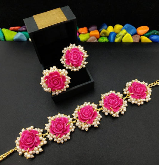 Designer Rose Pearl Beads Choker Set