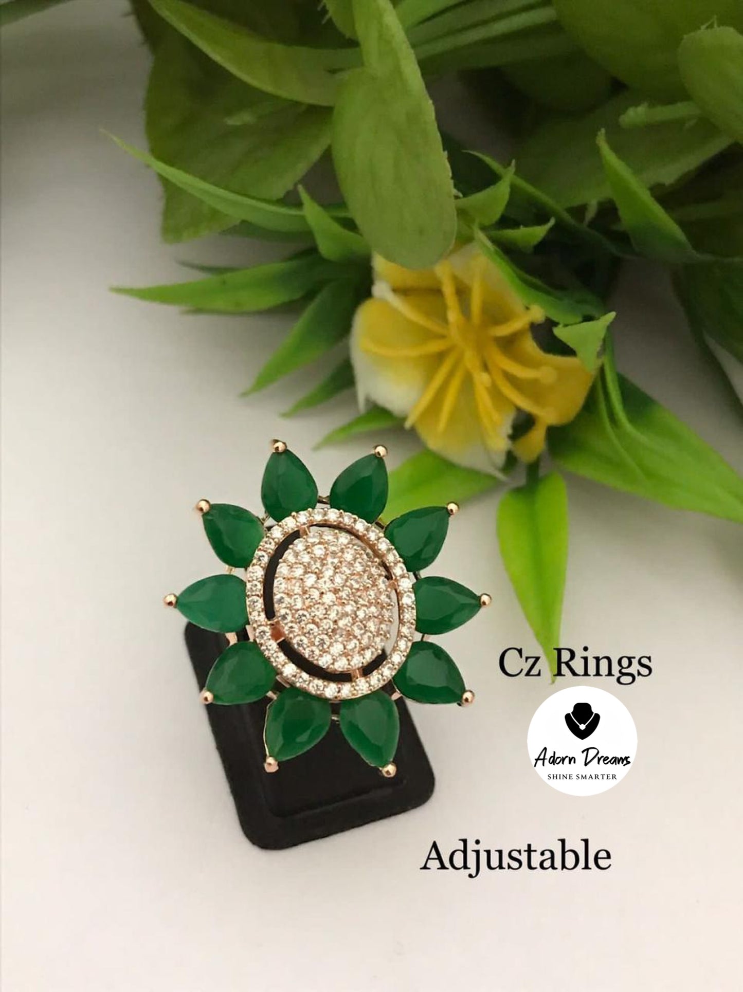 CZ Flower Ring Adjustable