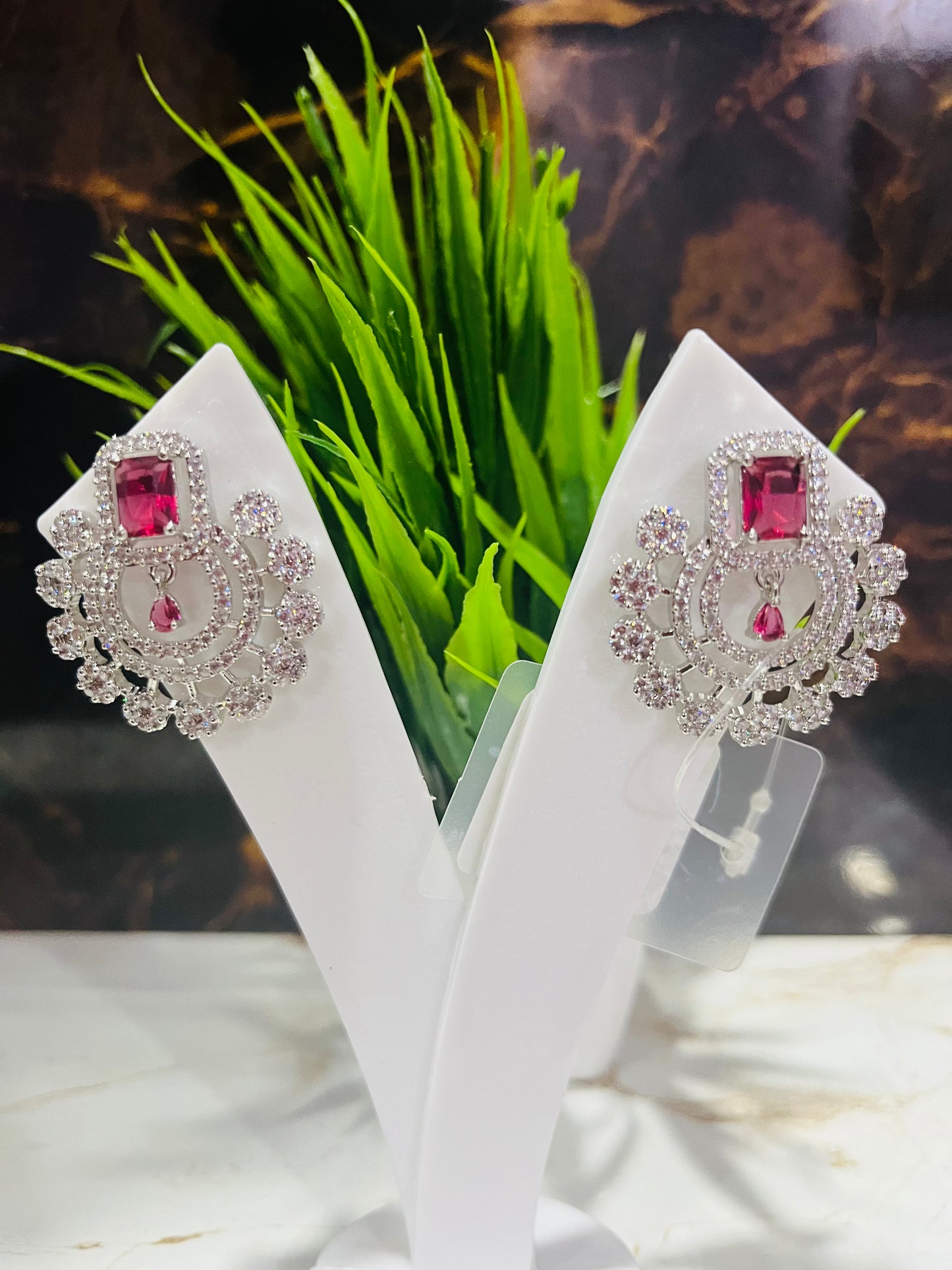 White Rodium Ruby Designer Earring for Women