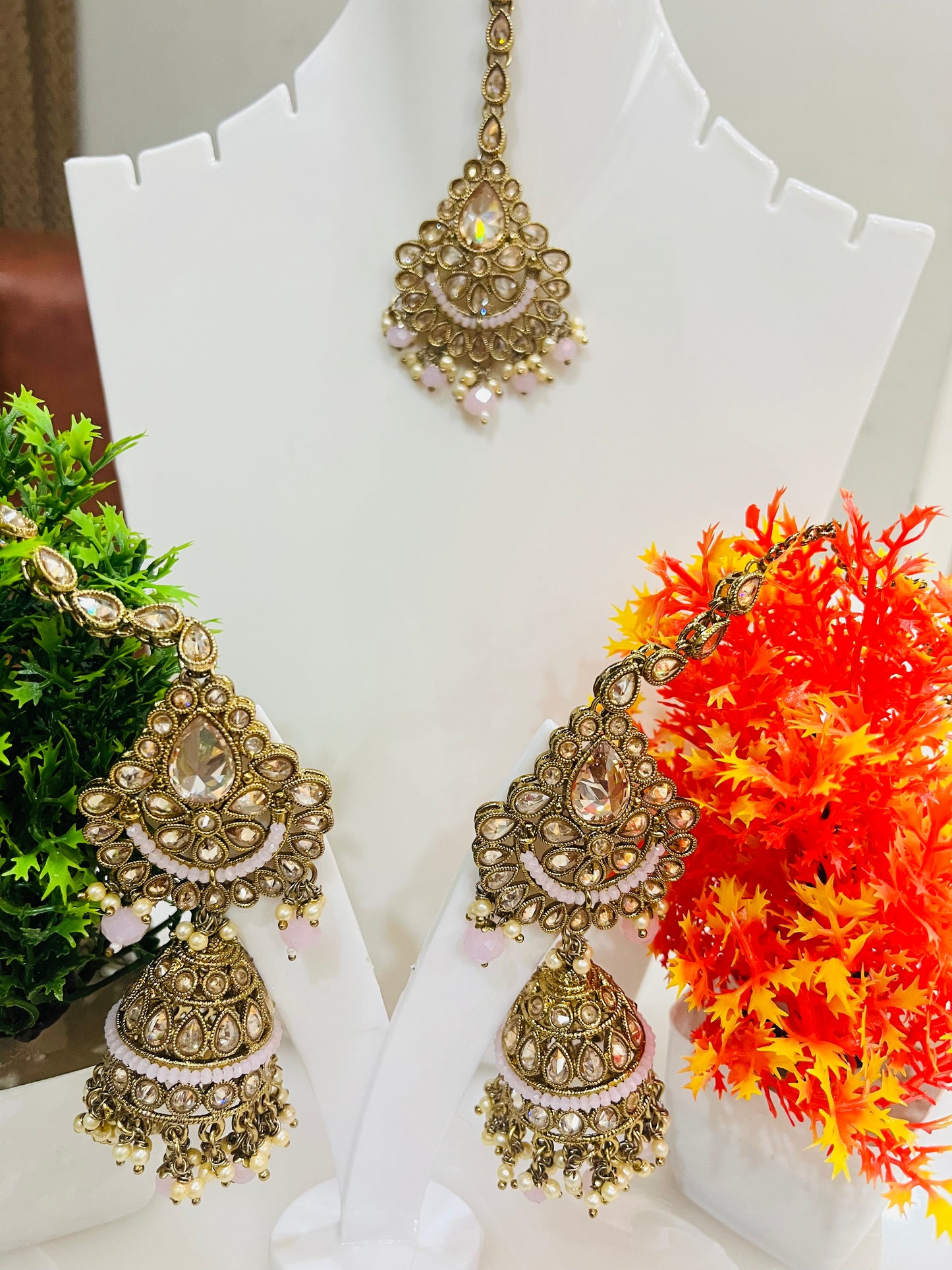 Designer Jhumkis With Mangtika