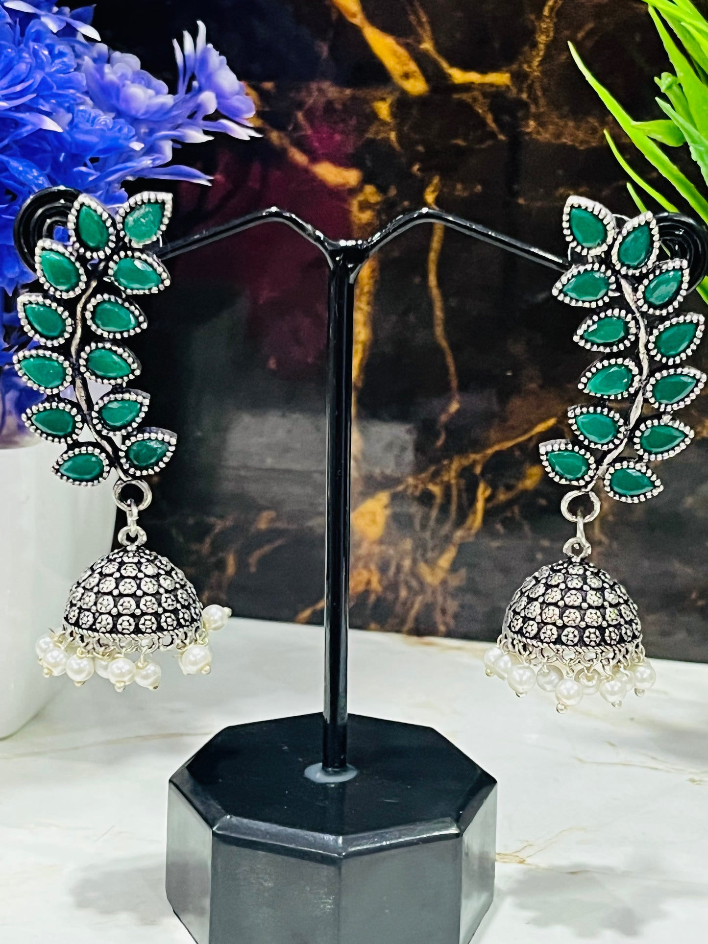 Oxidized Stone Jhumka Earrings