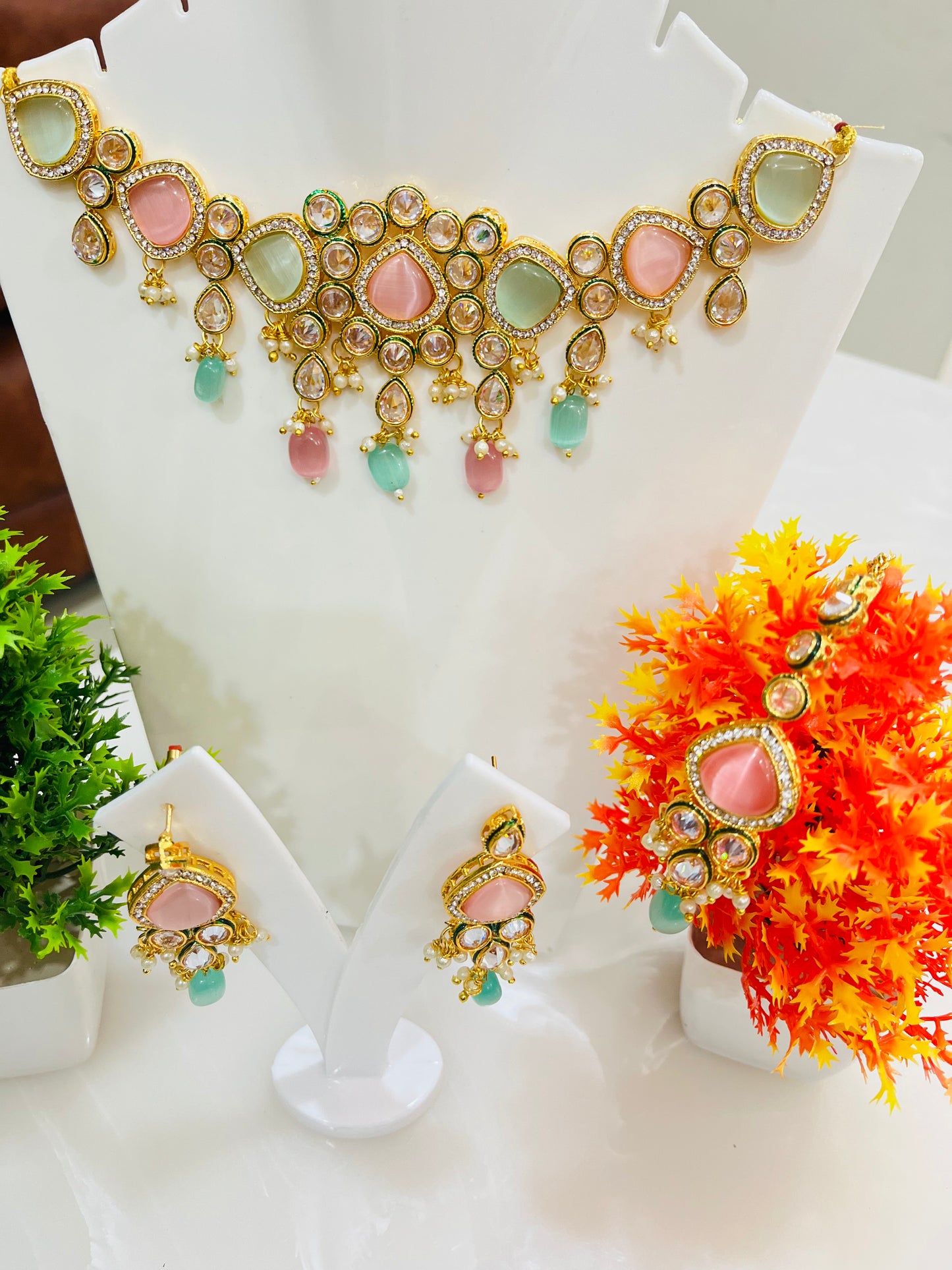 High Gold Polish Kundan AD Necklace Set