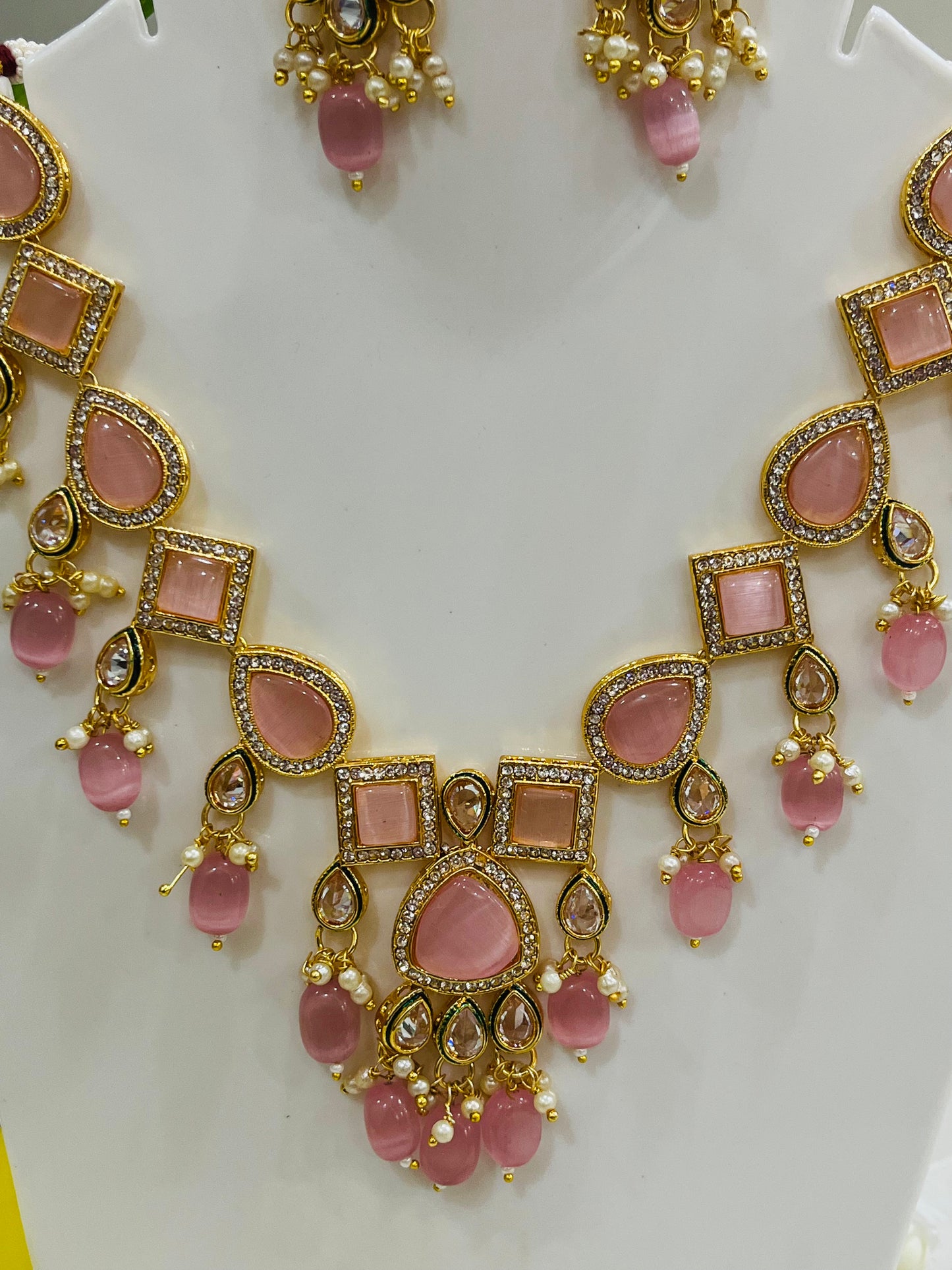 Partywear Designer Gold Plated Kundan AD Necklace Set