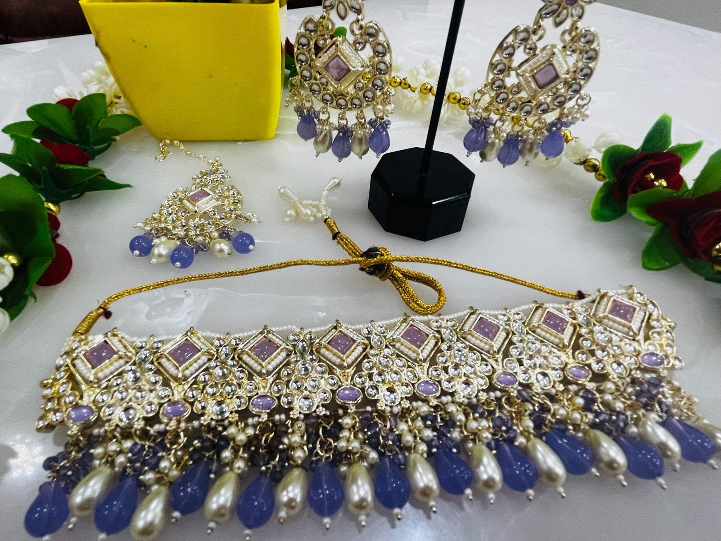 Beautiful Purple Kundan Necklace Set