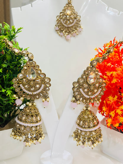Designer Jhumkis With Mangtika