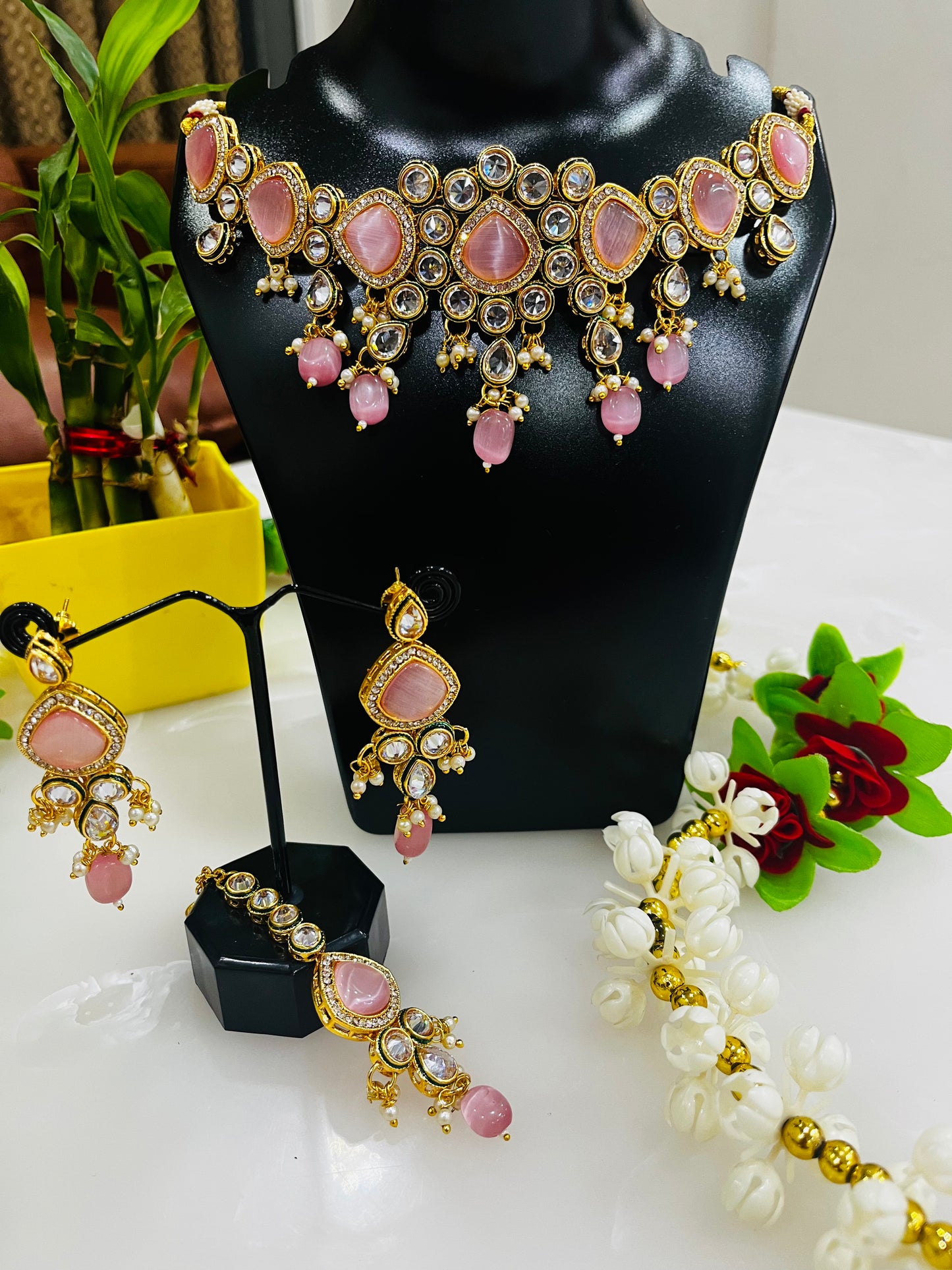 High Gold Polish Kundan AD Necklace Set