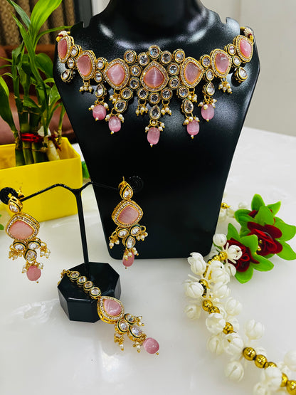 High Gold Polish Kundan AD Necklace Set