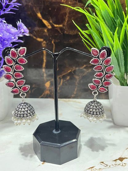 Oxidized Stone Jhumka Earrings