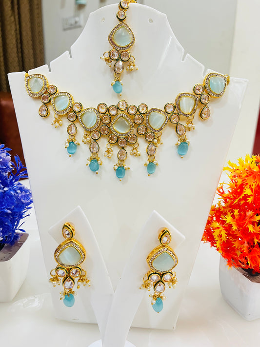 High Gold Polish Kundan AD Necklace Set
