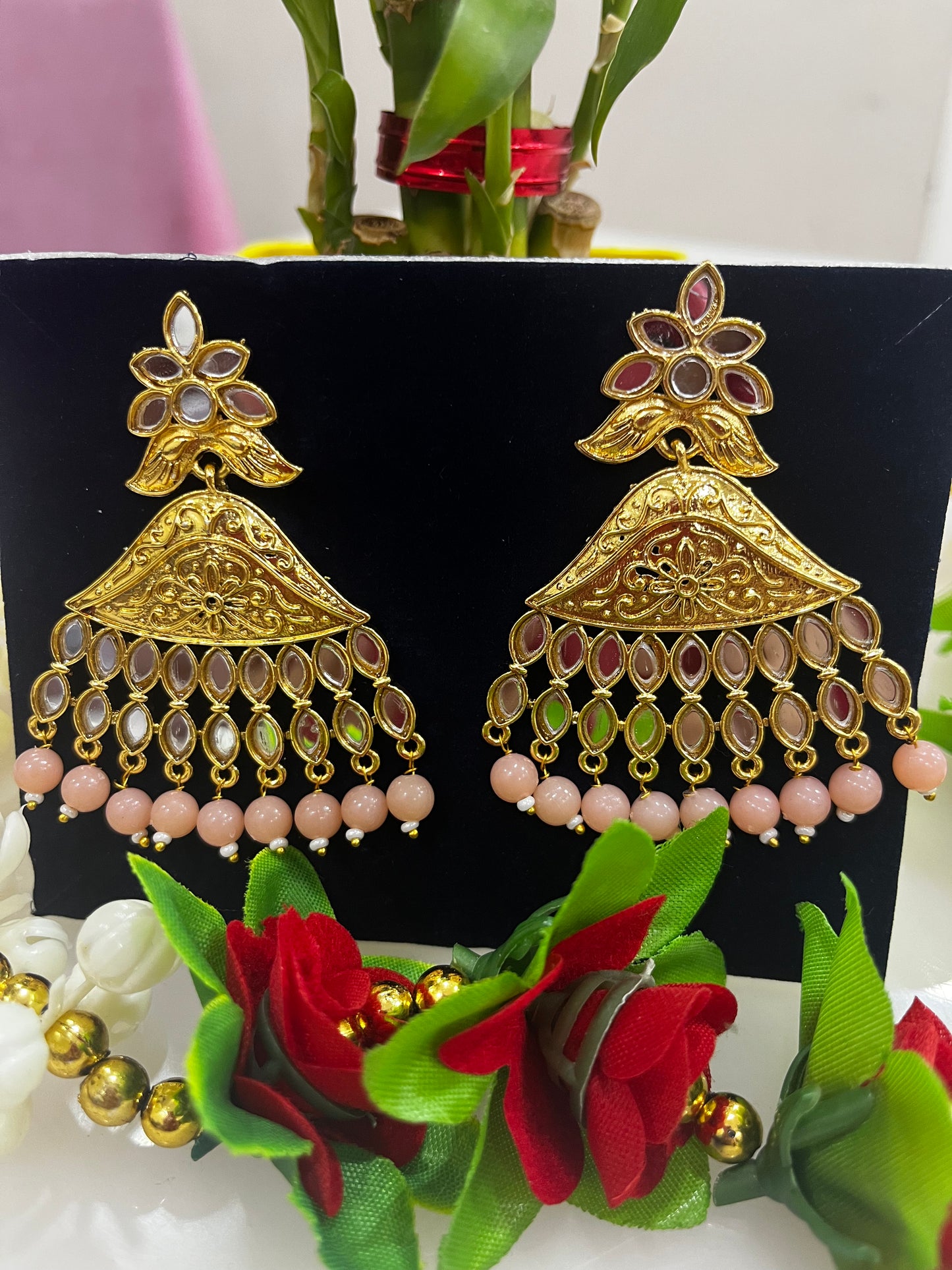 Peach Gold Polish Mirror Earrings