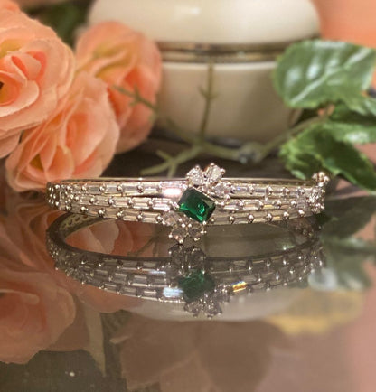 Green Thin CZ AD Openable Bracelet
