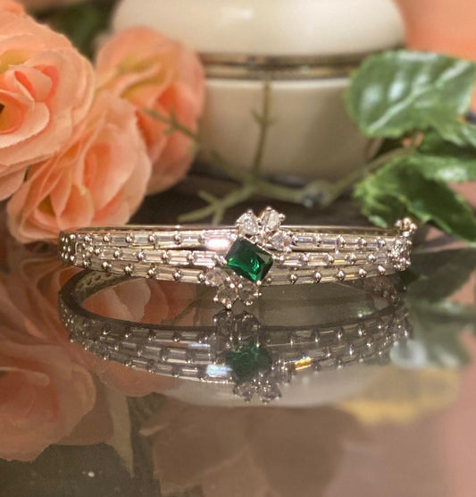Green Thin CZ AD Openable Bracelet
