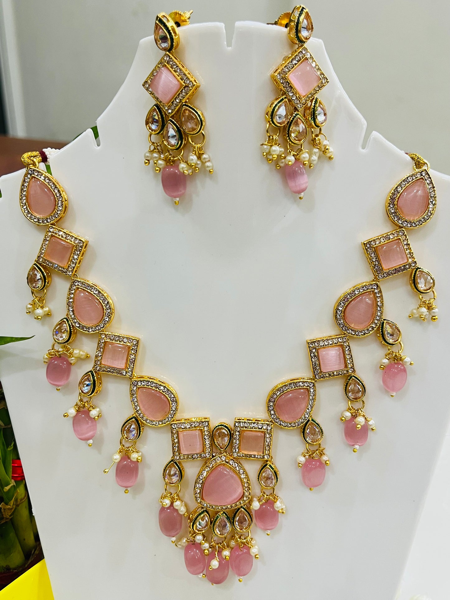Partywear Designer Gold Plated Kundan AD Necklace Set
