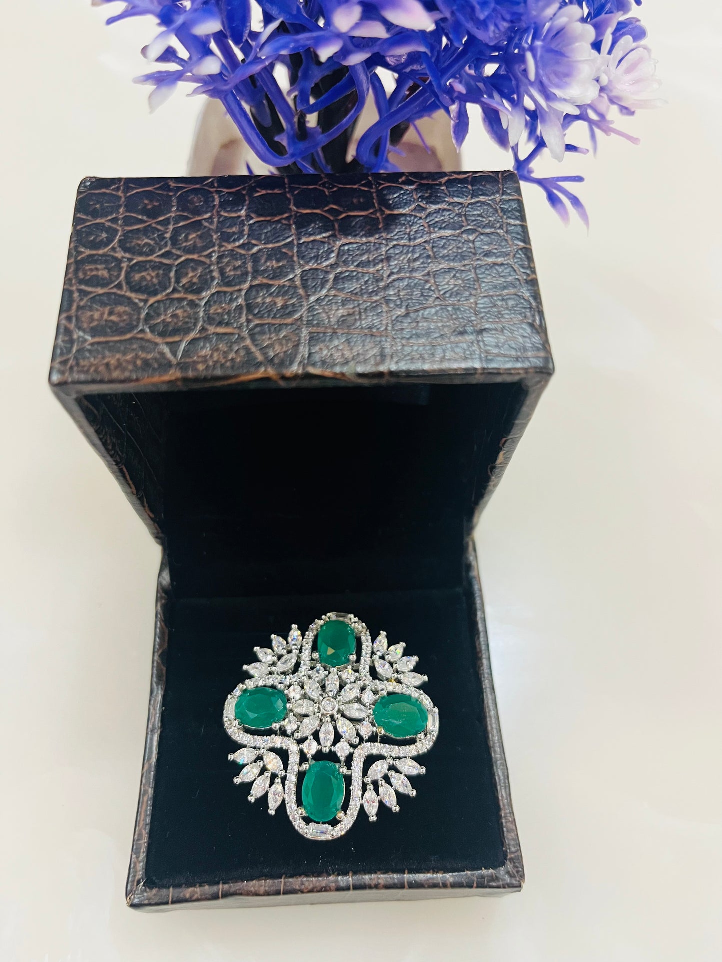 Beautiful AD Green Stone Partywear Ring