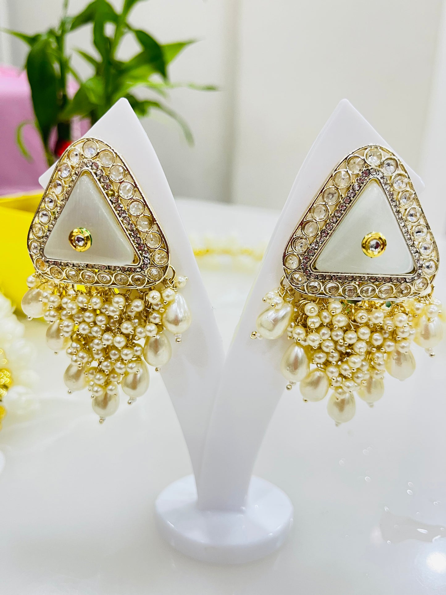 Beautiful Monalisa Stone Gold Plated Earrings