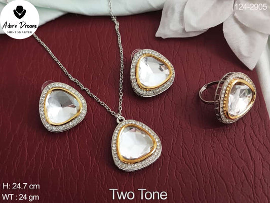 Dual Tone Polished Kundan Stone Pendant Set