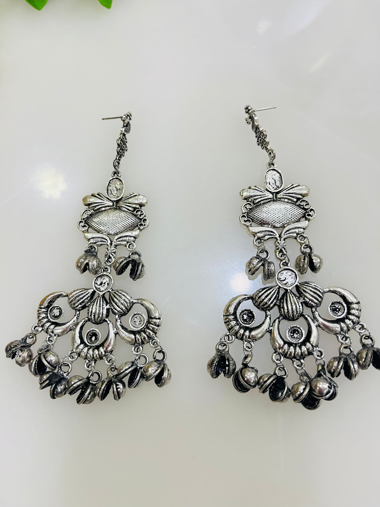 Beautiful Oxidized Long Peacock Dangler Earrings