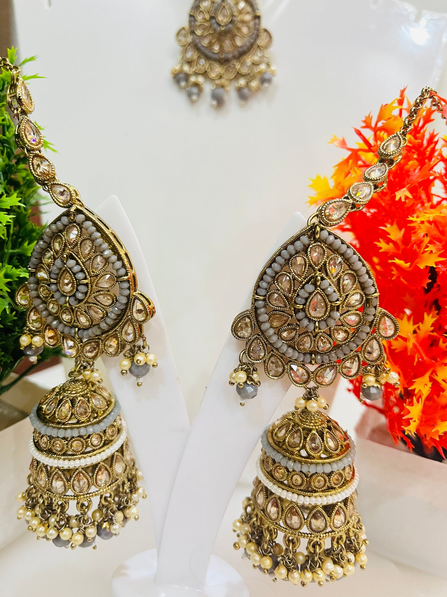 Designer Jhumkis With Mangtika