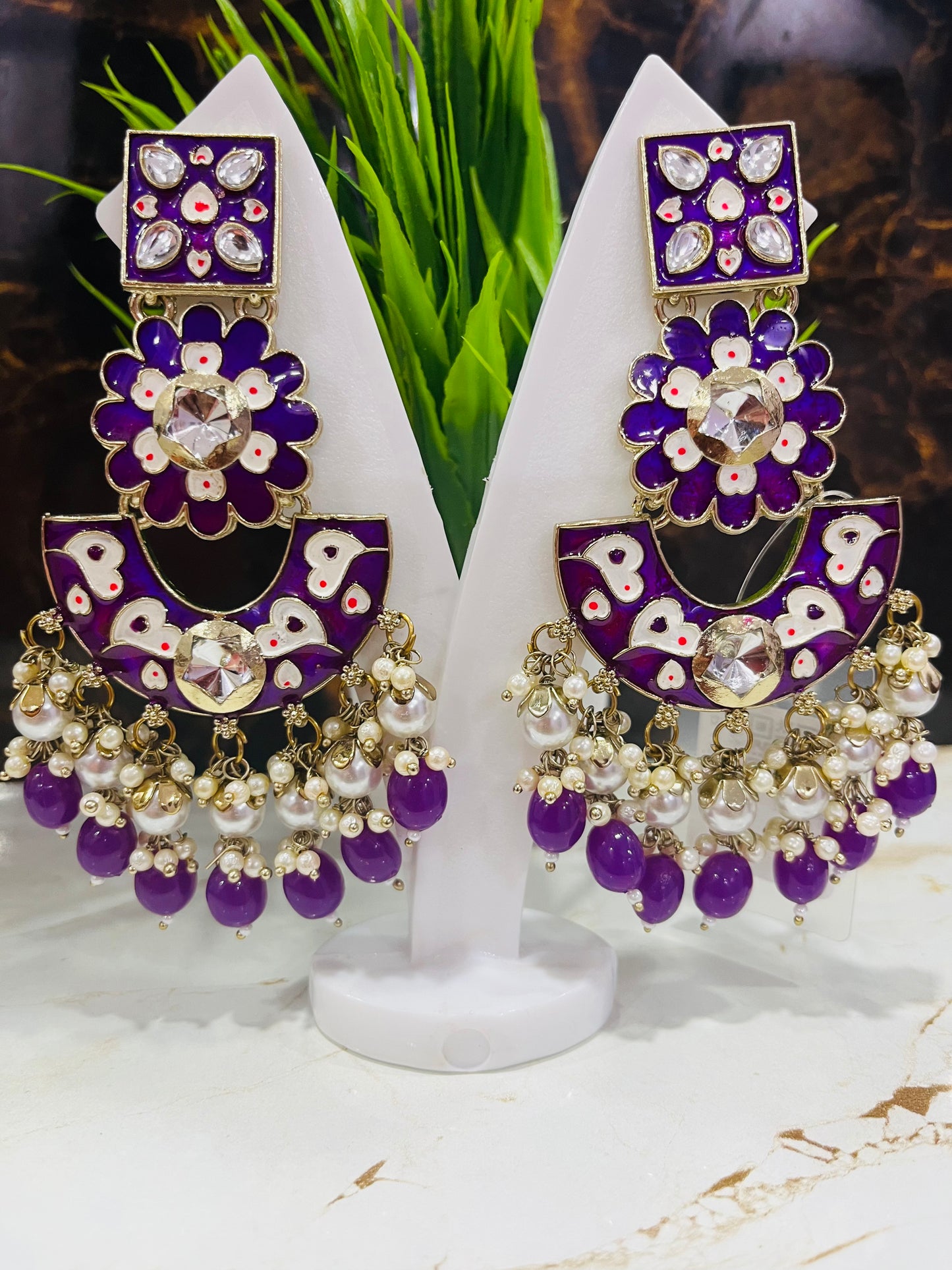 Meenakari Purple Long Dangler Earring