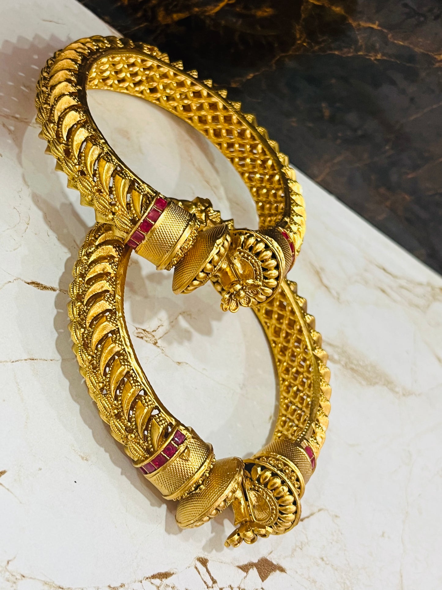 Antique Gold Plated Flower Openable Bangles