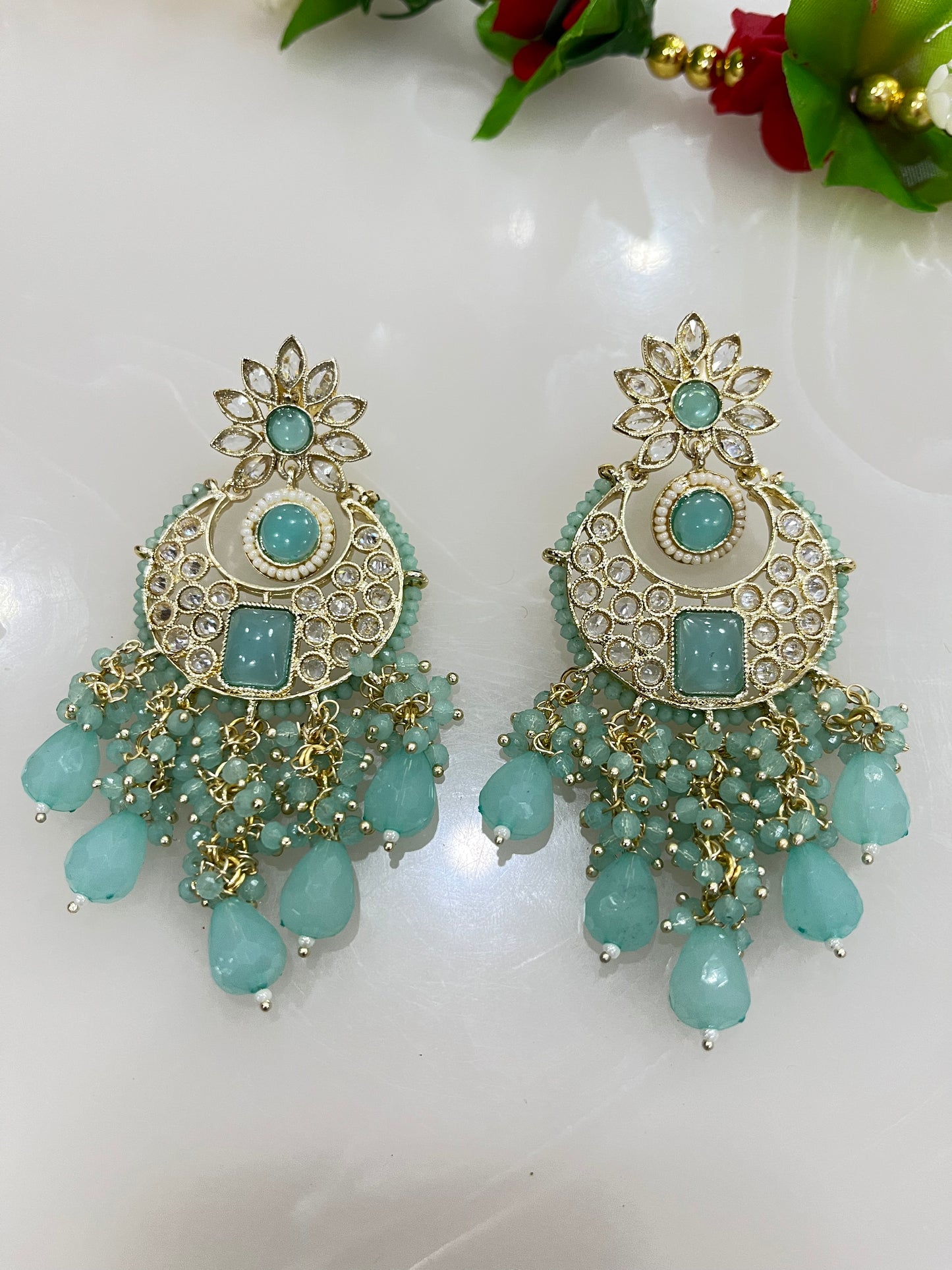 Designer Kundan Pearl Beads Earrings