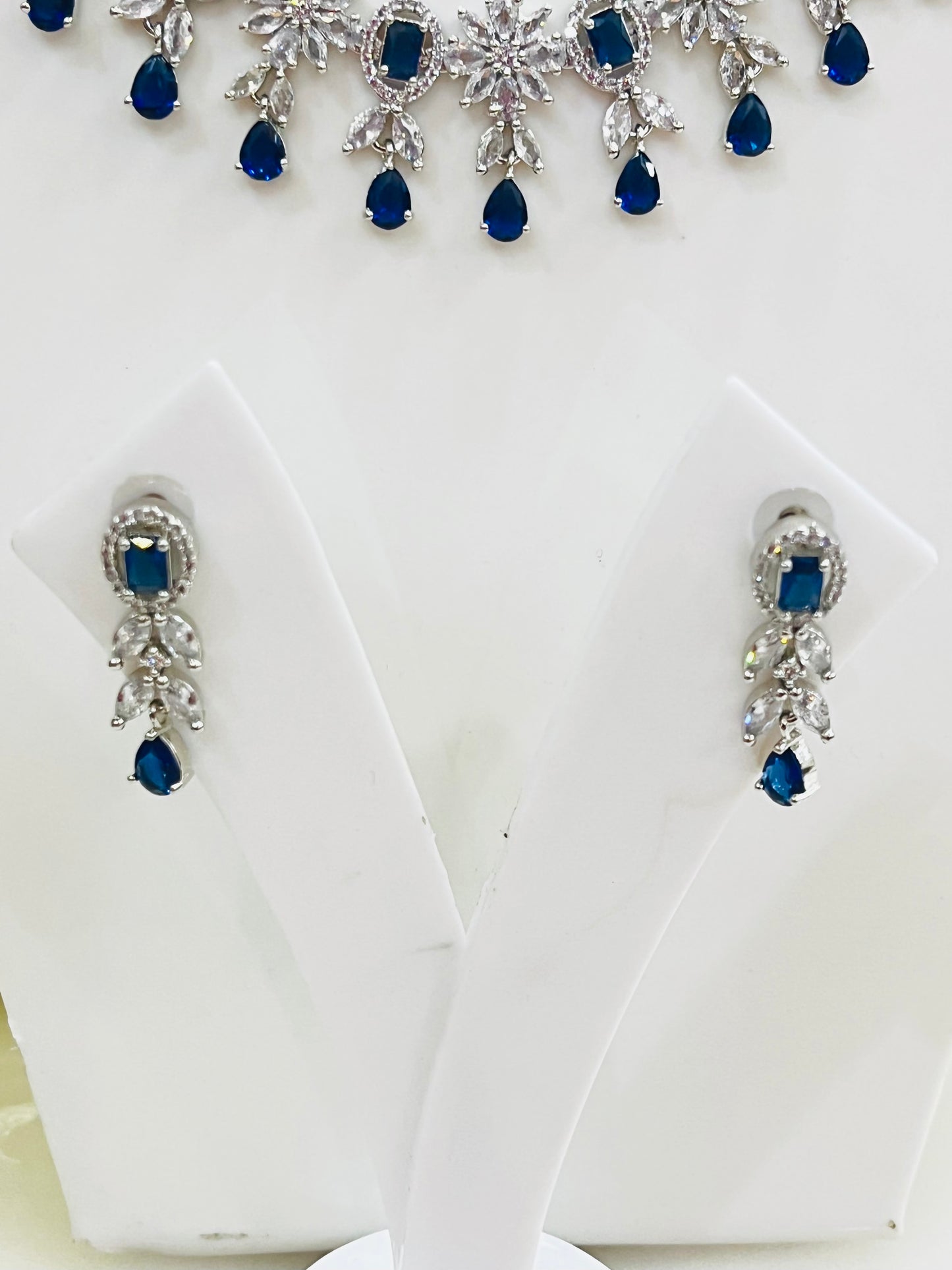 Premium American Diamond Blue Stone Necklace Set
