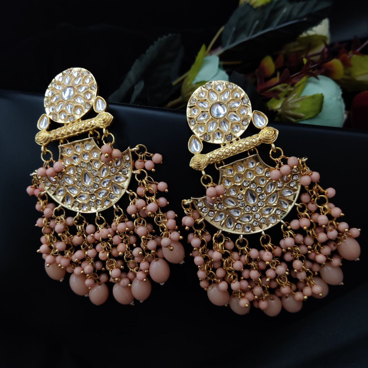 Designer Pearl Beads Gold Plated Earrings